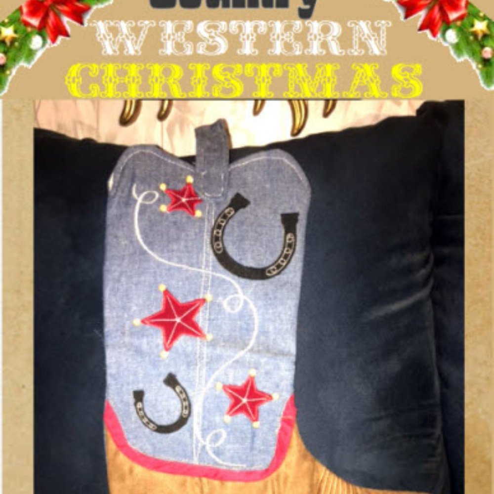 COUNTRY WESTERN CHRISTMAS STOKING. PRETTY and QUILTED in SUADE and LEVY. NEW
